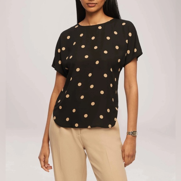 Anne Klein Large Dot Bateau Neck Short Sleeve Blouse, NWT, Size M - Picture 1 of 8